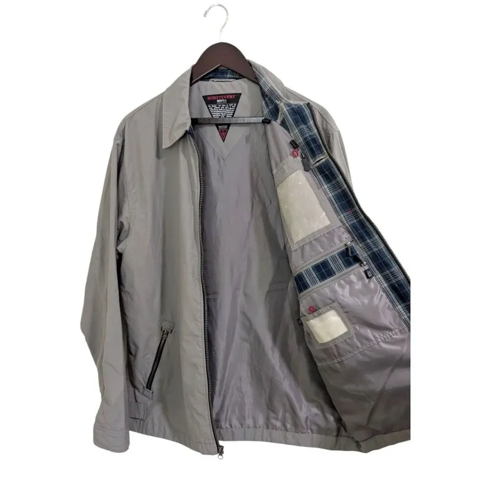 SCOTTEVEST Men's Grey TEC Travel Jacket Size L Multi-Pocket Utility Techwear